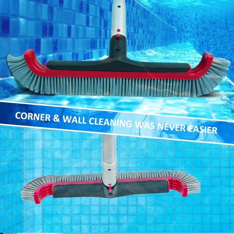 Poolvio Swimming Pool Brush with Pole - 17.5" Wall Brush with 10FT Adjustable Aluminum Pole, Nylon Bristles, Curved Ends, EZ Clip Handle, Pool Brush for Cleaning Walls, Tiles & Floors - Image 5